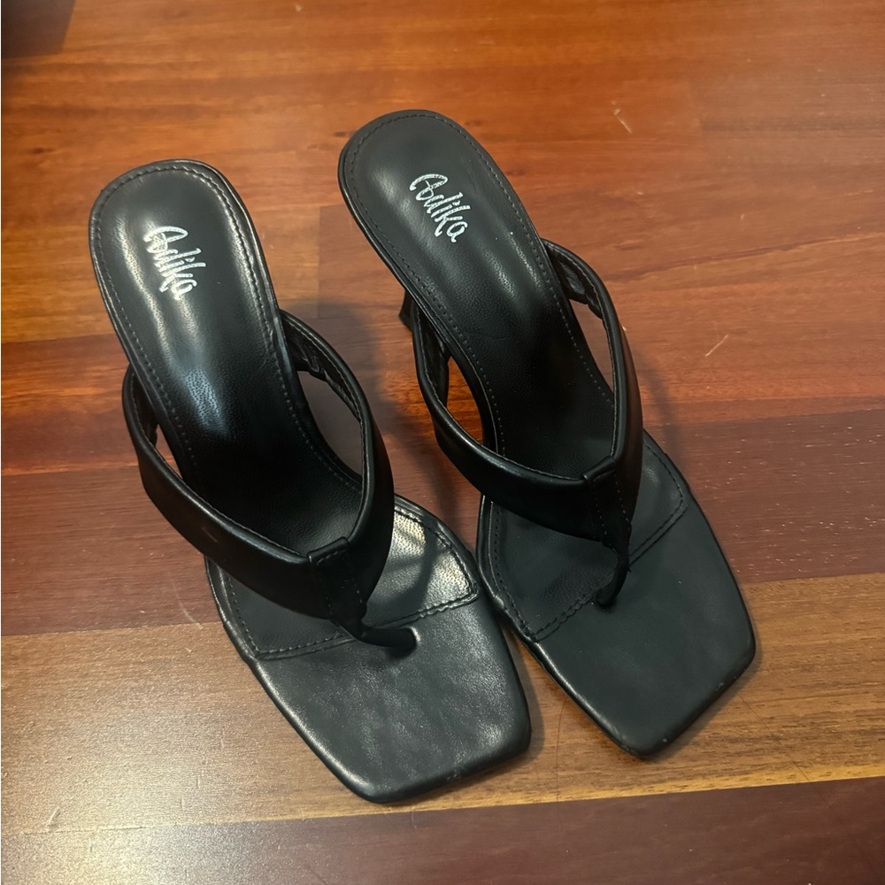 Adika Black Square Toe Kitten Heel